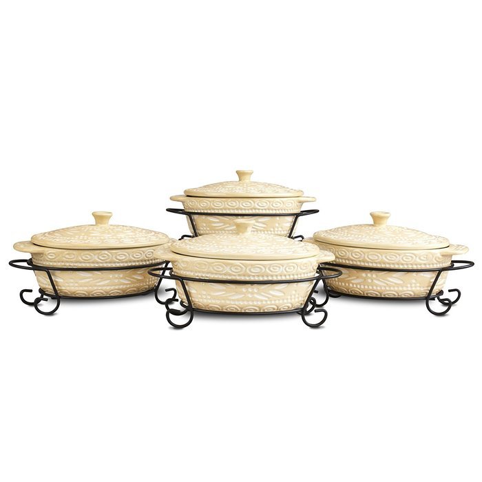 Temp-tations Old World Set of 4 Mini Oval Covered Casseroles in Cranberry N5