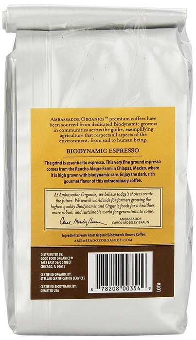 Ambassador Organics Biodynamic French Roast Ground Organic Coffee, 12-Ounce Bags (Pack of 2) N8