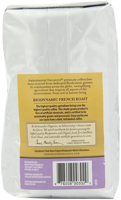 Ambassador Organics Biodynamic French Roast Ground Organic Coffee, 12-Ounce Bags (Pack of 2) N20