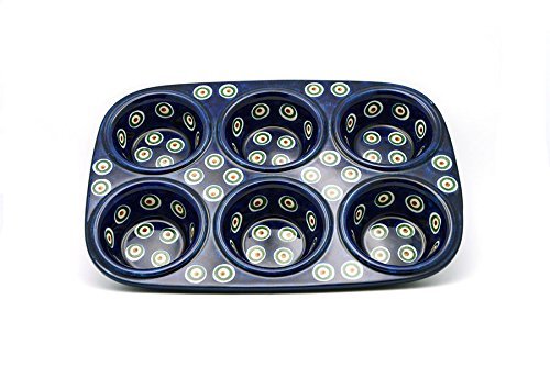 Polish Pottery Muffin Pan - Peacock