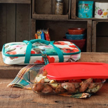 Vintage Bloom Decorated Rectangular Baker with Tote, 3 qt