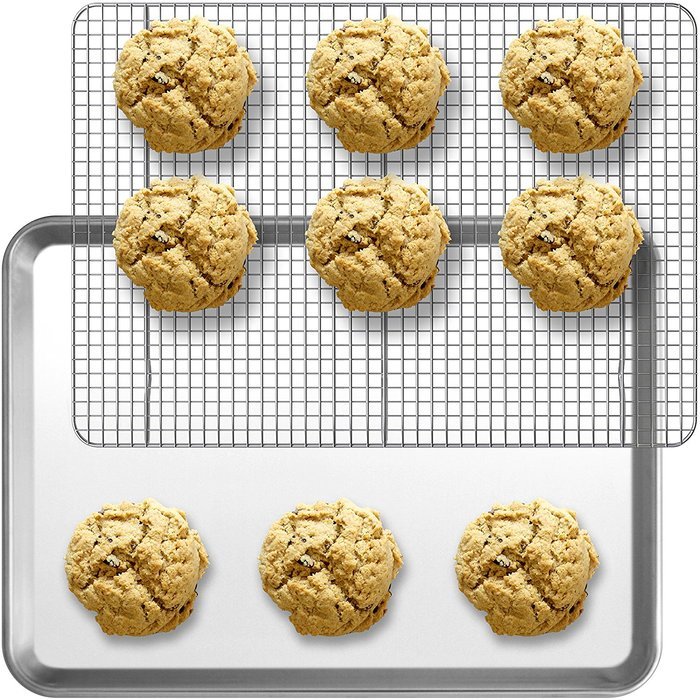 Aluminum Baking Sheet Pan Half-Size (13" x 18") and Stainless Steel Cooling Rack Set (11.5" x 16.5") | Designed...
