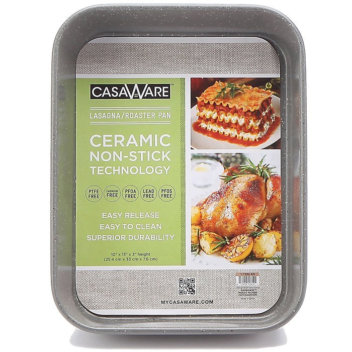 casaWare Ceramic Coated NonStick Lasagna/Roaster Pan 13 x 10 x 3-Inch (Cream/Red) N2