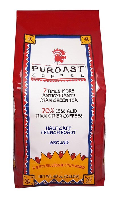 Puroast Low Acid Coffee Half Caff French Roast Drip Grind, 12 Ounce Bag N11