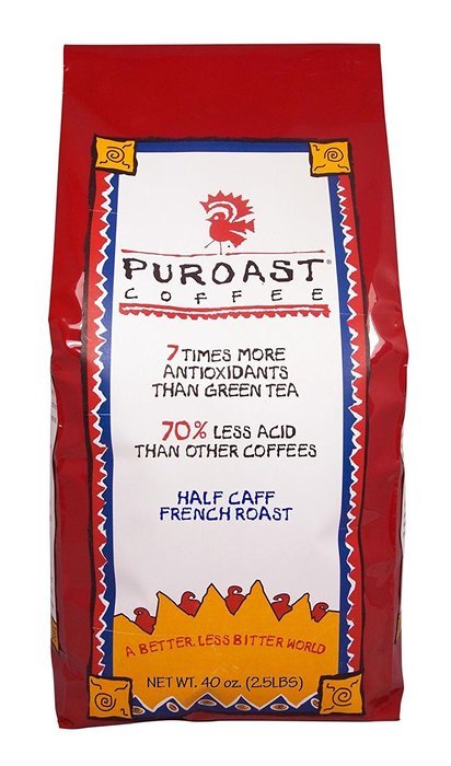 Puroast Low Acid Coffee Half Caff French Roast Drip Grind, 12 Ounce Bag N19