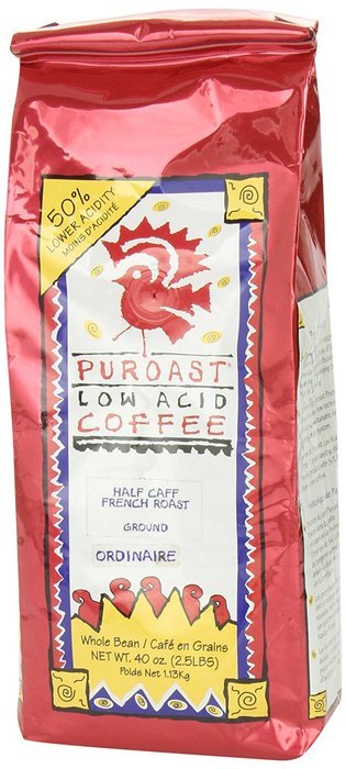 Puroast Low Acid Coffee Half Caff French Roast Drip Grind, 12 Ounce Bag N26