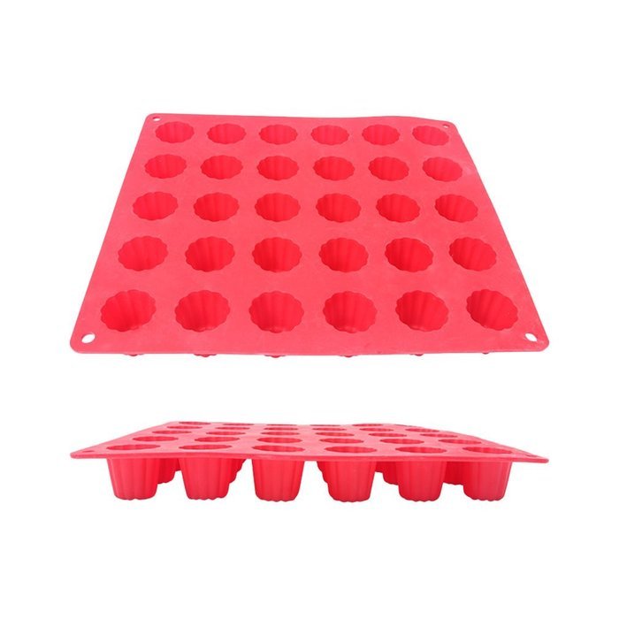 GlobalHouse Durable Red Silicone 30-Cavity Cute Flower Shape Little Cup Jelly Cake Pop Makers, DIY Mold Tray Baking... N4