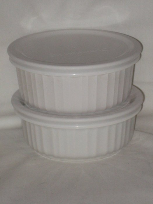 4 Piece Set - Corning French White Round 500ml - 16 oz. Casserole Baking Dishes w/ Plastic Lid