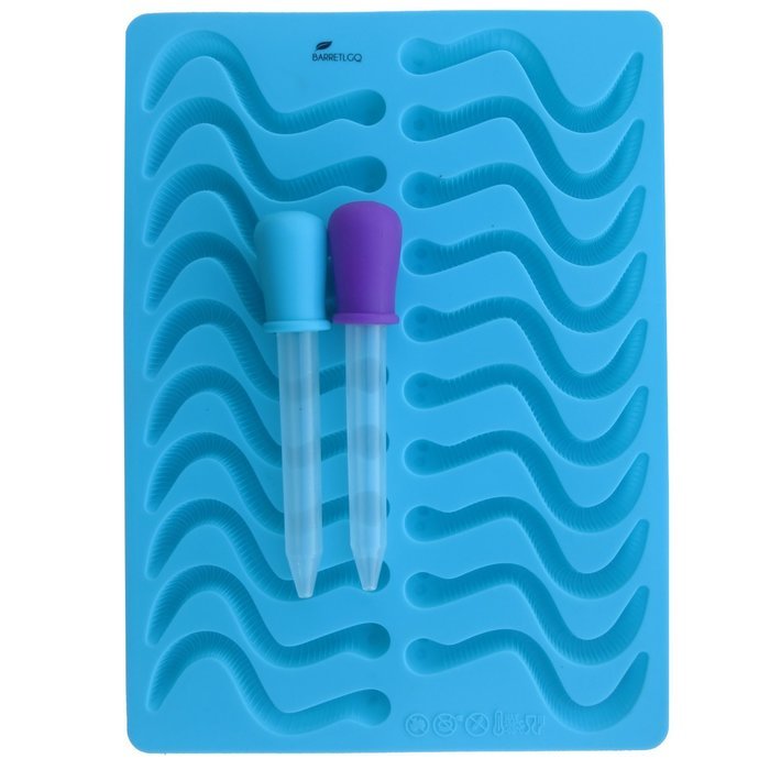 BARRETLGQ 2 Pack Silicone Gummy Worm Mold With 2 Droppers - 40 Cavity- BPA Free FDA Approved Halloween Gummi Candy... N3