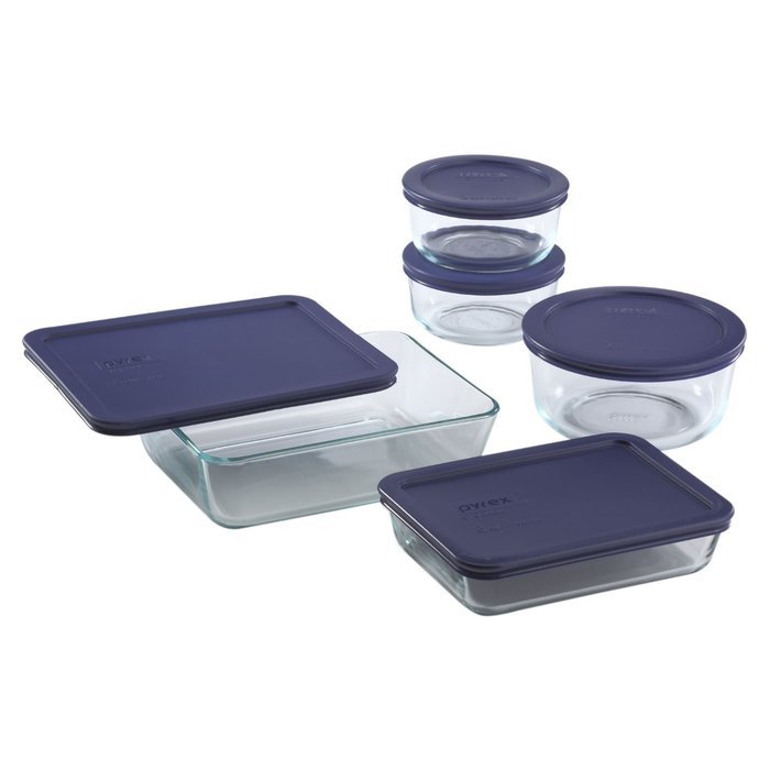 Pyrex Simply Store 10-Piece Glass Food Storage Set with Blue Lids