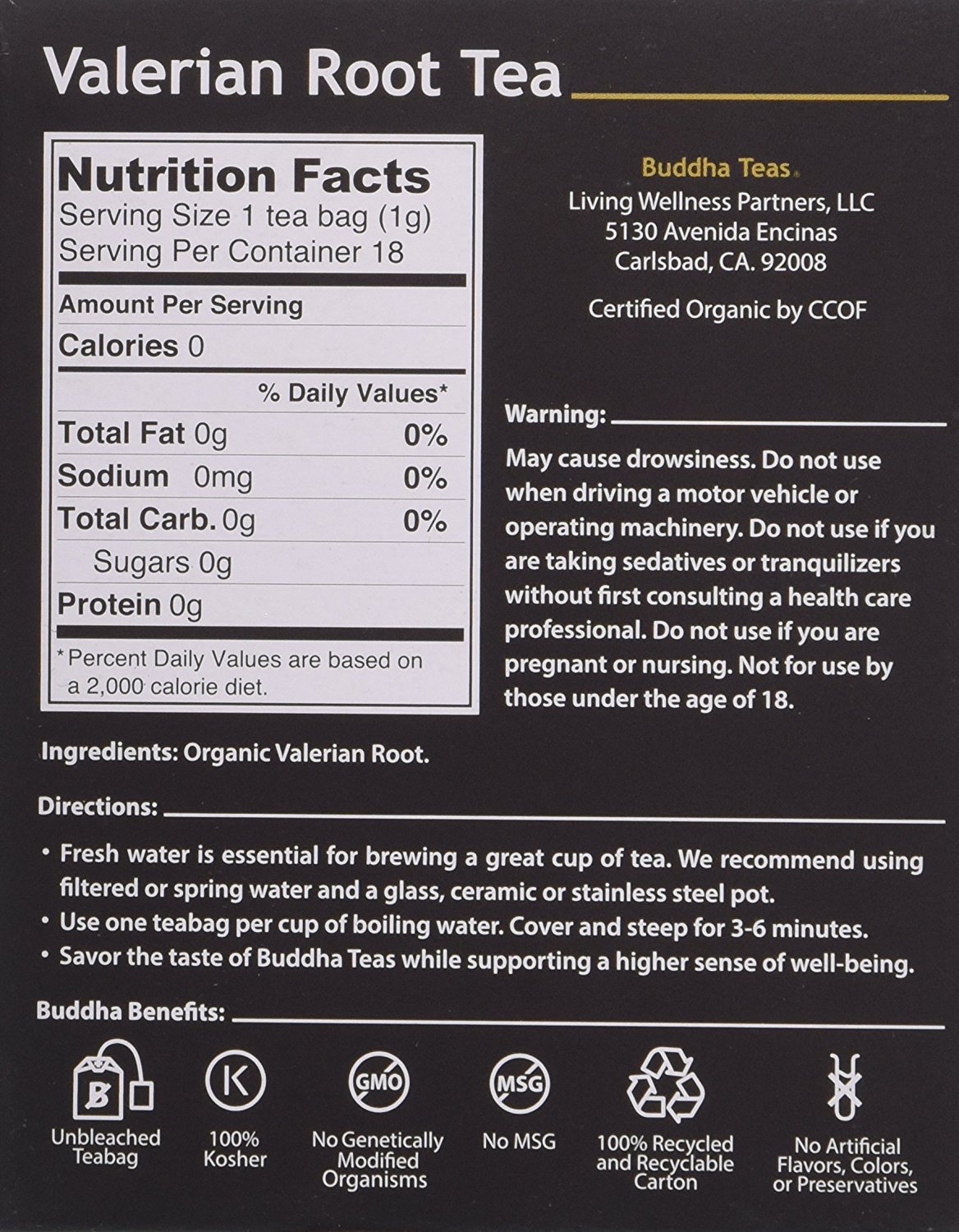 Valerian Root Tea - Organic Herbs - 18 Bleach Free Tea Bags N2 free ...