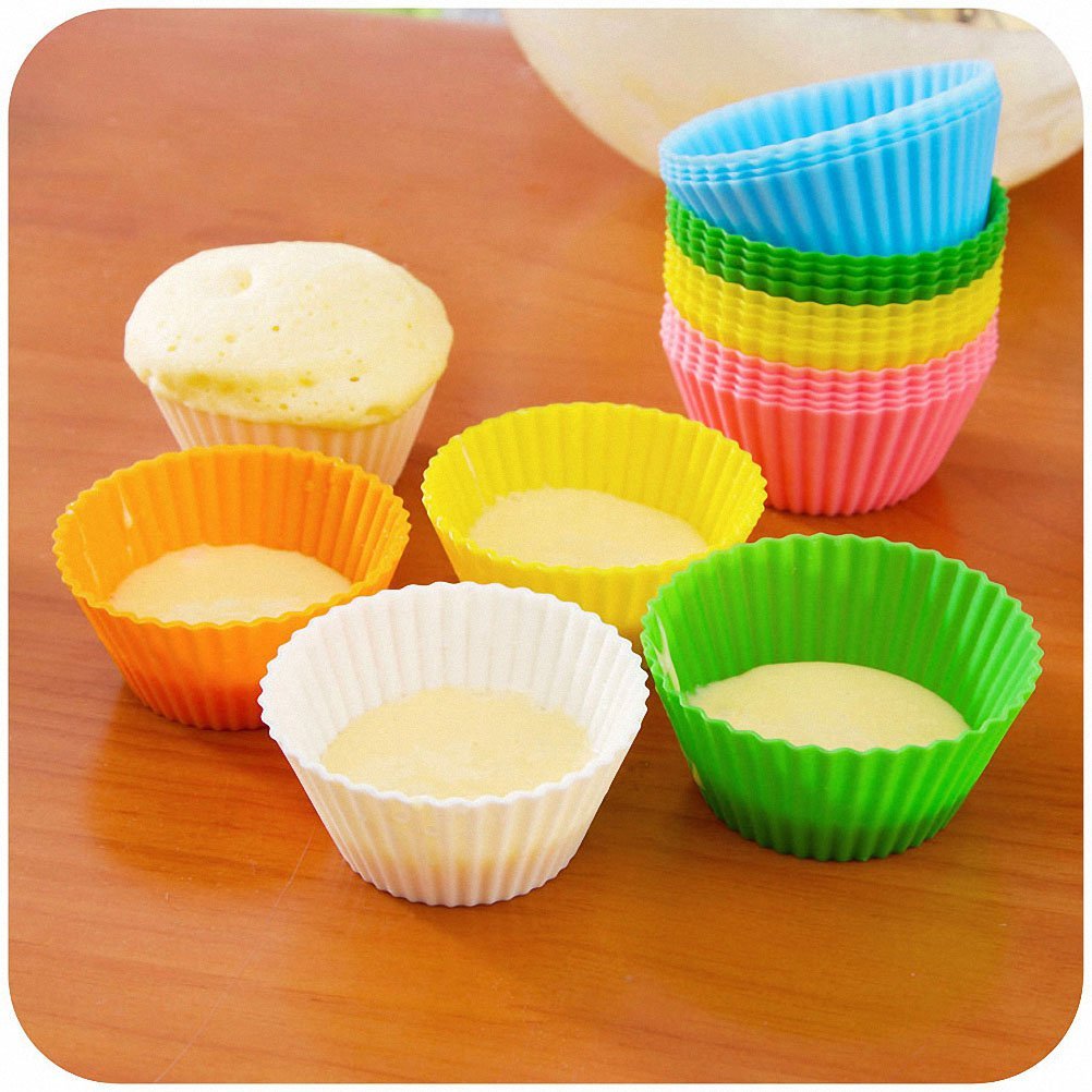 Cupcake Molds Silicone Baking Cups Muffin Cases Set of 12 Reusable ...