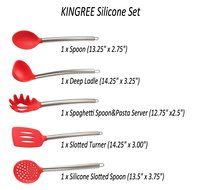 Kingree Silicone Kitchen Utensil Set, Stainless Steel Large Cooking Tool SET - Spoon, Deep Ladle, Spaghetti Spoon... N2