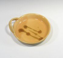 Brie Cheese Baker in Yellow Glaze with wooden knife and recipe N3