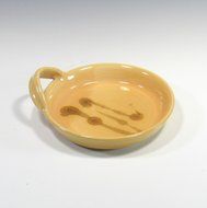 Brie Cheese Baker in Yellow Glaze with wooden knife and recipe N4