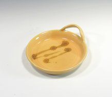 Brie Cheese Baker in Yellow Glaze with wooden knife and recipe N5