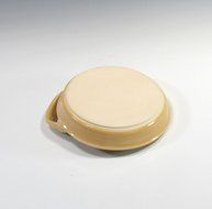 Brie Cheese Baker in Yellow Glaze with wooden knife and recipe N7