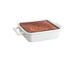 HIC Classic Brownie Baking Pan and Roasting Casserole Dish with Handles for Secure Grip, Fine White Porcelain,...
