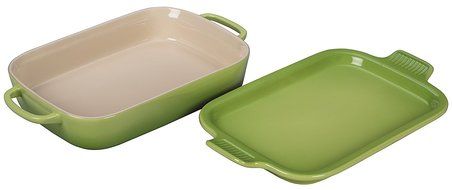 Le Creuset Stoneware Rectangular Dish with Platter Lid, 14 3/4" x 9" x 2 1/2", Palm