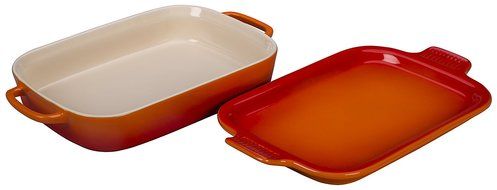 Le Creuset Stoneware Rectangular Dish with Platter Lid, 14 3/4" x 9" x 2 1/2", Palm N2