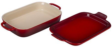 Le Creuset Stoneware Rectangular Dish with Platter Lid, 14 3/4" x 9" x 2 1/2", Palm N3