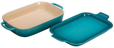 Le Creuset Stoneware Rectangular Dish with Platter Lid, 14 3/4" x 9" x 2 1/2", Palm N6