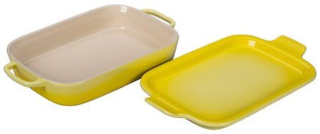 Le Creuset Stoneware Rectangular Dish with Platter Lid, 14 3/4" x 9" x 2 1/2", Palm N8