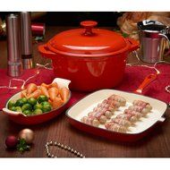 VonShef Cast Iron Dishes Set of 3 Casserole, Gratin and Griddle Set Oven to Table Cookware N2