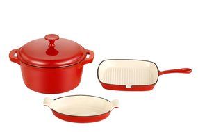 VonShef Cast Iron Dishes Set of 3 Casserole, Gratin and Griddle Set Oven to Table Cookware N6