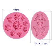 2x Lace Shaped Silicone Mold Mould Fondant Cake Decoration Baking Tool Flower Rose Butterfly (Rose+Butterfly) N2