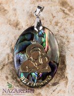 Mary of Bethlehem Abalone Shell Pendant Pearl Madonna Jesus Handmade Amulet 1.2&quot;