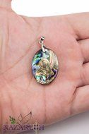 Mary of Bethlehem Abalone Shell Pendant Pearl Madonna Jesus Handmade Amulet 1.2&quot; N2