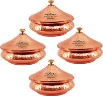 IndianCraftVilla 5.3" X 5.8" X 2.3" Handmade Steel Copper Set Of 4 Mughlai handi Volume 525 ML With Lid serving...