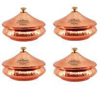 IndianCraftVilla 5.3" X 5.8" X 2.3" Handmade Steel Copper Set Of 4 Mughlai handi Volume 525 ML With Lid serving... N2