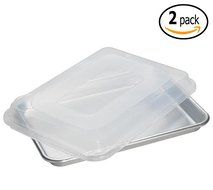 Set of 2- Half Size Aluminum Baking Sheet Pan - 13" x 18" Half Size with 2 Snap-Tight Plastic Lid Covers - High...