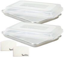 Set of 2- Half Size Aluminum Baking Sheet Pan - 13" x 18" Half Size with 2 Snap-Tight Plastic Lid Covers - High... N2