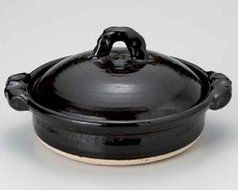 Black-Glaze for 5-6 persons 13.2inch Donabe Japanese Hot pot Black Ceramic Made in Japan