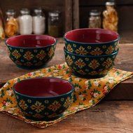 Vintage Geo Teal 6" Non-Footed Bowl Set, 4-Pack