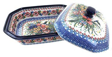 Polish Pottery Hummingbird Large Covered Baker N2