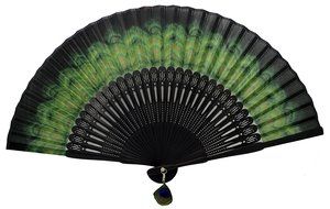 TANG DYNASTY(TM) High Quality Japanese Silks Hand Fan With Peacock Feather Handheld Fan Jhf-186