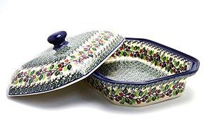 Polish Pottery Baker - Rectangular Covered - Large - Burgundy Berry Green