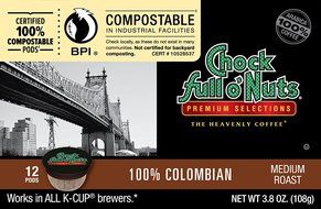 Chock full o'Nuts Coffee 100% Colombian Medium Roast, 12 Single Serve Cups, 3.8 Ounce N3