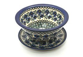 Polish Pottery Berry Bowl with Saucer - Blue Chicory
