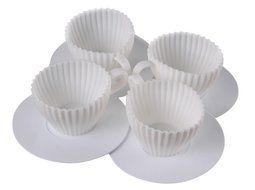 PNBB Silicone 4 Pcs Baking Cups with 4 Pcs Saurces Set of 8 White