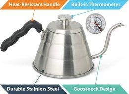 LIMITED OFFER 24oz Gooseneck Stainless Steel Hot Water Coffee KETTLE With THERMOMETER and Additional TIMER &ndash; Coffesto... N2
