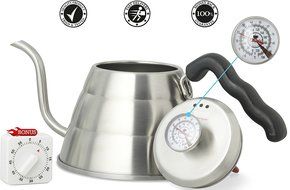 LIMITED OFFER 24oz Gooseneck Stainless Steel Hot Water Coffee KETTLE With THERMOMETER and Additional TIMER &ndash; Coffesto... N6
