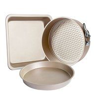Qianle 3-Piece Nonstick Premium Bakeware Set Home Baking Pan Set Gold