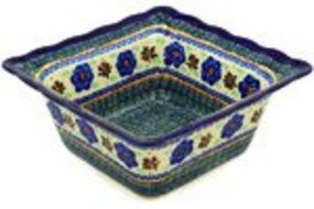 Polish Pottery Square Bowl 9-inch Circle The Garden UNIKAT N4