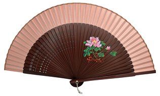 TANG DYNASTY(TM) Black Japanese Silks Hand Fan Hand Painting Flower Handheld Fan Jhf-175