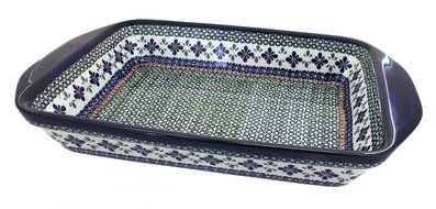 Polish Pottery Mosaic Flower Extra Large Baker with Handles